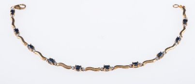 A 9ct yellow gold sapphire & diamond bracelet,