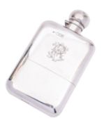 A George V silver spirit flask by Mappin & Webb Ltd, London 1916, of rounded rectangular form,