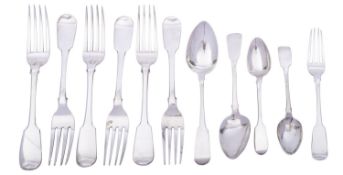 Six George IV Irish silver Fiddle pattern table forks by Philip Weekes, Dublin 1832,