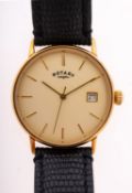 Rotary a 9ct gold wristwatch the cream dial having raised baton numerals, sweep seconds hand,
