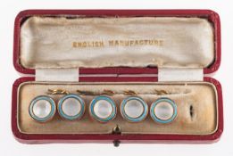 Five mother of pearl & enamel buttons,