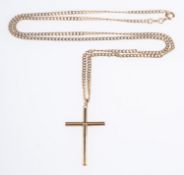 A plain cross designed pendant, unmarked & untested, measuring 3.40cm x 1.70cm (inc.