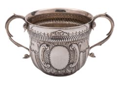 A George V silver porringer makers mark rubbed, London 1911, in the William and Mary style,