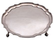 A Elizabeth II silver salver by Garrard & Co Ltd, London 1972, of circular form,