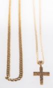A cross designed pendant and two chains,