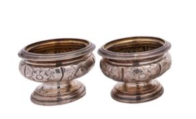 A pair of George IV silver salts by William Brown, London 1827, of circular form,