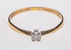 An Art Deco single stone ring, set with an old brilliant-cut diamond,