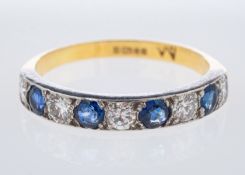 An 18ct gold half eternity ring, with alternating brilliant-cut diamonds and circular-cut sapphires,