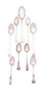 A mixed group of Scottish silver flatware comprising of: a pair of Old English pattern dessert