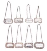 A matched set of three silver wine labels by Taylor & Perry, Birmingham 1836, 1838 and 1839,