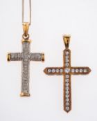 Two 9ct yellow gold cross designed pendants,
