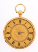 Rotherham, Coventry an 18ct gold pocket watch the gold dial having black Roman numerals,