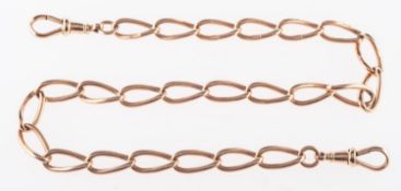 An open link watch chain, set to each end with a fixed swivel clasp, each link marked 9.