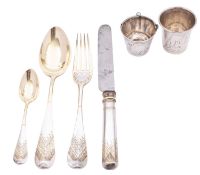 A Russian silver parcel gilt silver christening set by Gustav Sohlman, St Petersburg 1881,