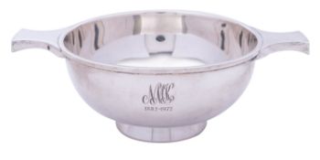 A George V silver quaich by Adie Bros Ltd, Birmingham 1932, with later engraved initials,