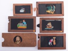 Six mahogany framed hand painted single