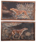 A pair of cast bronzed plaques, of recta