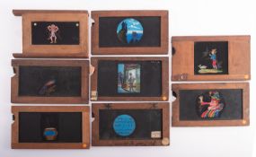 Eight mahogany framed hand painted singl