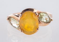 A 9ct yellow gold ring, set with an oval