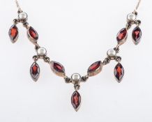 A fringe style necklace, set with marqui