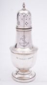 A George VI silver sugar caster by Viner's Ltd (Emile Viner) Sheffield 1947, of baluster form,