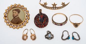 A Victorian pearl set crescent and stars