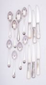 A set of six mother of pearl and silver