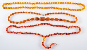 Three bead necklaces, to include a strin