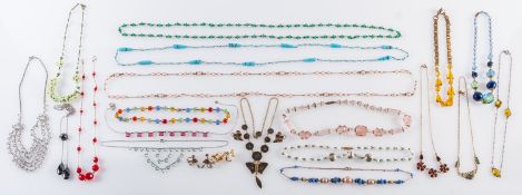 A mixed group of costume jewellery, to include bead and paste stone set necklaces,