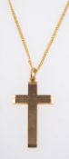 A cross and chain, a 9ct yellow gold bev