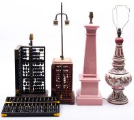 Two abacus wood contemporary table lamps,