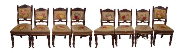A set of eight late 19th Century walnut dining chairs, circa 1890,