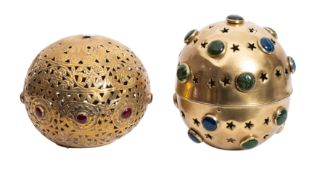 A late 19th century pierced brass shadow lantern, 18cm diameter,