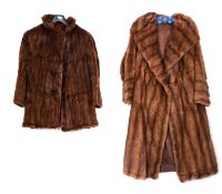 A mid 20th century fur coat, and a similar fur jacket.