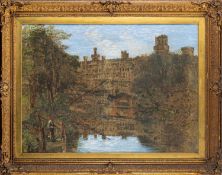 British School (19th Century)- Warwick Castle with a boy fishing in the foreground - Watercolour