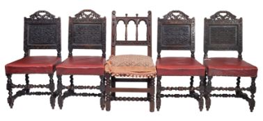 A set of four carved oak backstools or side chairs in the 17th Century style, late 19th Century,