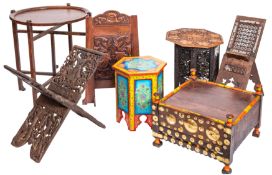 An Indian carved wood octagonal occasional table,