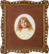 Mabel B. Hill (British, 1872-1956) - Head and shoulders portrait of a girl - Watercolour - 23.