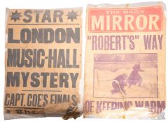 Four various early 20th century newspaper flyers including one for the Daily Mirror dated Friday