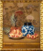 Macomber (20th Century) - Still life with peaches,
