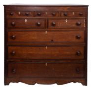 A George IV North country oak and banded rectangular chest,