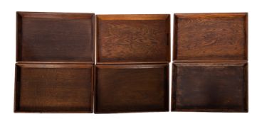 A set of six MOD oak two-handled trays, 51cm x 34.5cm.