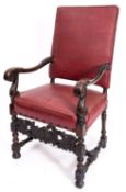 A Victorian stained beech armchair, third quarter 19th Century in the 17th century style,