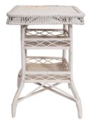 A painted wickerwork three-tier square occasional table, 20th Century, the top 53cm,
