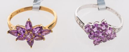 Two 9ct gold purple sapphire rings, incl