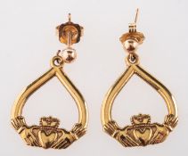 A pair of 9ct gold Claddagh drop earring
