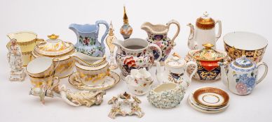 A mixed group of English ceramics, including a Chamberlain sucrier, cover and stand, milk jug,