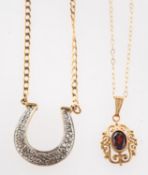 Two 9ct gold necklaces, a horseshoe neck