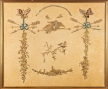 A pair of framed panels of 18th century