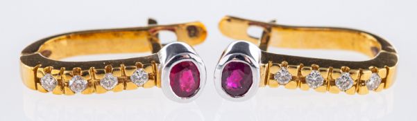 A pair of ruby & diamond earrings, each